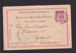 1905 - 20 P. Überdruck-Frage-Ganzsache Ab DARDANELLEN Nach Stuttgart - Levante-Marken