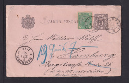 1891 - 5 B. Ganzsache Mit 5 B. Zufrankiert Ab Bukarest Nach Hamburg - Storia Postale