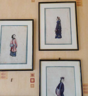 Set De 3 Peintures Originales Asiatiques Sur Papier De Riz Période 18e Siècle - Prenten & Gravure