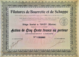 S.A. Filature De Bourrette Et De Schappe - Thizy (Rhône) - 1930 - Action De 500 Francs - Agricoltura