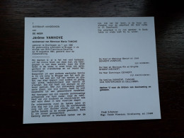 Jérôme Vanhove ° Snellegem 1900 + Brugge 1984 X Maria Tanghe (Fam: Van Renterghem - Dellobbel - Gevaert - Dhoest) - Obituary Notices