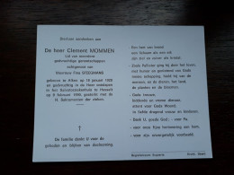 Clement Mommen ° Alken 1928 + Hasselt 1990 X Fina Steegmans - Obituary Notices