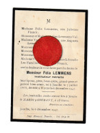 Faire-part De Décès De Mr Félix LEMMENS ép De J. Franck , Instituteur - JAUCHE 1865 / WAVRE 1947   (B377) - Obituary Notices