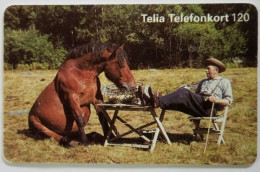 Sweden 120Mk. Chip Card - Horse And Man Sitting - Suède