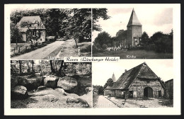 AK Raven /Lüneburger Heide, Schule, Kirche, Steingrab, Altes Bauernhaus  - Lüneburg
