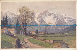 R047422 Painting Postcard. Mountains And Village. Faulkner - Monde