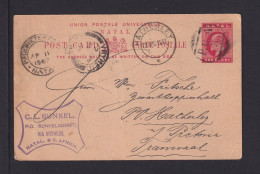 1907 - 1 P. Ganzsache Aus SUNKELSDRIFT über VRYHEID Nach Harheley - Natal (1857-1909)
