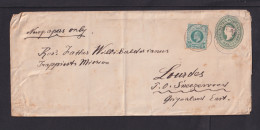 1/2 P. Langformatige Ganzsache Mit 1/2 P. Zufrankiert Nach Lourdes - Natal (1857-1909)
