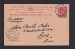 1907 - 1 A. Frage-Ganzsache (P 4F) Ab Mombasa Nach Gera - África Oriental Británica