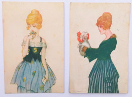Illustrateur Italien - Série 102 - 2 Cartes Postales - Femme - Chien - Art Déco - Glamour - Très Bon état - Autres & Non Classés