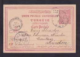 1894 - 20 Pf. Ganzsachen Ab SMYRNA Nach München - Bahnpoststempel - Cartas & Documentos