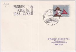 Zumst. 395 / Mi. 768 Karte Mit Automabilpost Sonderstempel A936 - Bundesfeier Zürich 1963 - Storia Postale