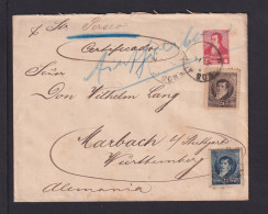 1895 - 5 C. Ganzsache Mit Zufrankatur Als Einschreiben Ab Buenos AIres Nach Marbach - Storia Postale