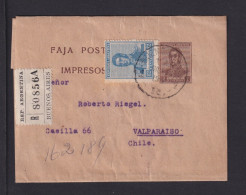 2 C. Ganzsache (Streifband) Mit 12 C. Zufrankiert Als Einschreiben Ab Buenos Aires Nach Chile - Cartas & Documentos