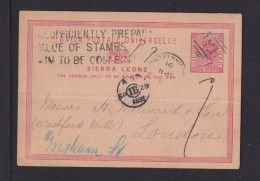 1891 - 1 P. Ganzsache Mit Stempel ...OFFICIENTLY PRePAID VALUE OF STAMPS ..TO BE COLLECT - Ab Freetown Nach London - Sierra Leone (...-1960)