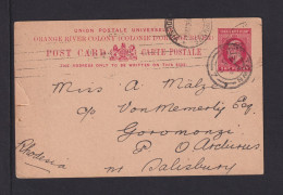 1911 - 1 P. Ganzsache Ab Cape Town Nach GORAMONZI In RHODESIEN - Oranje Vrijstaat (1868-1909)