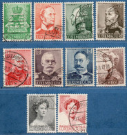 Luxemburg 1939 Independance Issue, 10 Value Cancelled Rulers, Willem, Heinrich, Adolf, Maria-Anna, Adelheid, Charlotter - Used Stamps