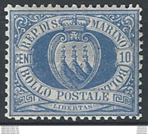 1877 San Marino 10c. Oltremare Sup MNH Sassone N. 3 - Andere & Zonder Classificatie
