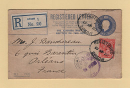 Epsom - Register - Recommande - 1920 - Destination France - Cartas & Documentos