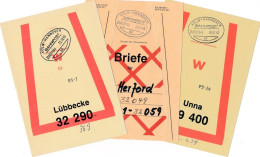 1993 3 Postvertrieb-Belege Herford Lübbecke Unna Bahnpoststempel Köln-Hannover - Usados