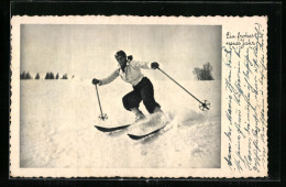 AK Skiläuferin An Einem Abhang, Neujahrsgruss  - Wintersport