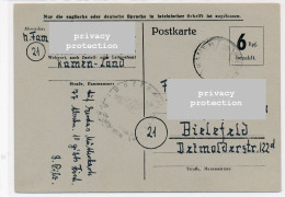 1945 Notpostkarte Ganzsache Behelfspostkarte Alliierte Besetzung Kamen > Bielefeld Britische Zone - Emissioni D'emergenza Zona Britannica