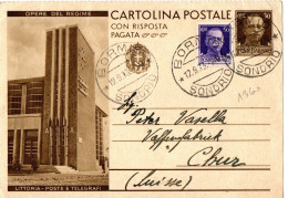 ITALIE ENTIER CARTE 30 Cent  A/R , PARTIE A/ , ILLUSTRE LA POSTE LITTORIA   OBLITERE BORMIO POUR LA SUISSE - Stamped Stationery