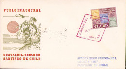 Envelope Vuello Inaugural Guayaquil Ecuador Santiago De Chile, Stamp 2 Sucres Centenario Del Primer Sello Postal A2500N - Collections
