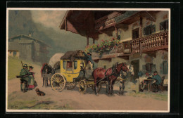 AK Postkutsche Vor Einem Gasthaus In Den Bergen  - Postal Services