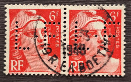 France 1945  N°721A Ob Perforé L.F  TB - Used Stamps