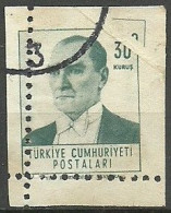 Turkey; 1961 Regular Stamp 30 K. "Pleat & Perf. ERROR" - Gebraucht