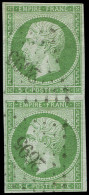 O FRANCE - Poste - 12, En Paire Verticale, PC 2695, Signé Calves: 5c. Vert - 1853-1860 Napoléon III