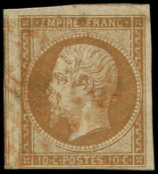 O FRANCE - Poste - 13A, étoile Rouge, Voisin à Gauche, Pli D'angle: 10c. Bistre - 1853-1860 Napoleone III