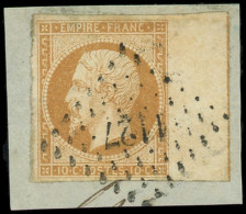 O FRANCE - Poste - 13Ad, Sur Fragment, Obl. Pc 1127, Avec Filet D'encadrement: 10c Bistre - 1853-1860 Napoleon III
