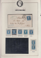 LOT FRANCE - Poste - 14A/14B, Ensemble De 33 Unités Et 2 Paires, Plus 14 Lettres, Nuances Dont Bleu S. Vert, Piquages, O - 1853-1860 Napoléon III.