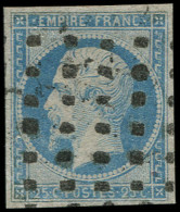 O FRANCE - Poste - 15, Oblitération Gros Points Carrés: 25c. Bleu - 1853-1860 Napoléon III.