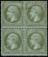 * FRANCE - Poste - 19, Bloc De 4 (paire Inférieure **): 1c. Olive - 1862 Napoléon III.