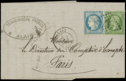 LET FRANCE - Poste - 20 (ND En Bas) + 37, Sur Lettre Obl. Du 7/9/71, Obl. GC 47 (Alais) - 1849-1876: Période Classique