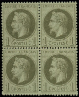 ** FRANCE - Poste - 25, Bloc De 4: 1c. Vert-bronze - 1863-1870 Napoléon III Lauré