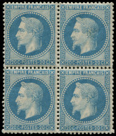 ** FRANCE - Poste - 29B, Bloc De 4, Infime Tache Sur Un Exemplaire, Signé Scheller: 20c. Lauré Bleu - 1863-1870 Napoleon III With Laurels
