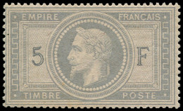 ** FRANCE - Poste - 33, Signé, Très Léger Pli + Pts Dans La Gomme (qques Dents Recreusées): 5f. Violet-gris - 1863-1870 Napoléon III Con Laureles