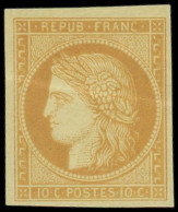 (*) FRANCE - Poste - 36c, Non Dentelé, Réimpression De Granet (pli Transversal): 10c. Bistre-jaune - 1870 Assedio Di Parigi