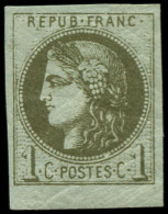 ** FRANCE - Poste - 39Ac, Report 1, 2ème état, Signé Scheller: 1c. Olive - 1870 Bordeaux Printing