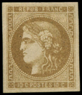 * FRANCE - Poste - 43Ab, Report 1, Signé Calves (pli D'angle): 10c. Bistre-verdâtre - 1870 Ausgabe Bordeaux