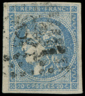O FRANCE - Poste - 45Cb, Type II Report 3, Certificat Brun, Légère Trace De Pli Vertical: 20c. Outremer - 1870 Ausgabe Bordeaux