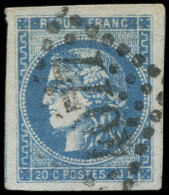 O FRANCE - Poste - 46Ad, Type III Report 1, Très Belles Marges, Signé + Certificat Brun: 20c. Bleu Outremer - 1870 Emissione Di Bordeaux