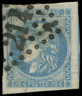 O FRANCE - Poste - 46Bh, Oblitération GC 214, Voisin à Droite, Signé + Certificat Brun: 20c. Bleu Outremer - 1870 Ausgabe Bordeaux