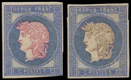 ESS FRANCE - Poste - Projet Gaiffe 1c, 2 Essais, C3adre Bleu Effigie Grise Et Rose (Spink) - 1876-1878 Sage (Typ I)