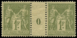 * FRANCE - Poste - 82, Paire Millésime "0", Très Frais: 1f. Olive - 1876-1898 Sage (Type II)