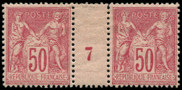 * FRANCE - Poste - 98, Paire Millésime "7": 50c. Rose - 1876-1898 Sage (Tipo II)